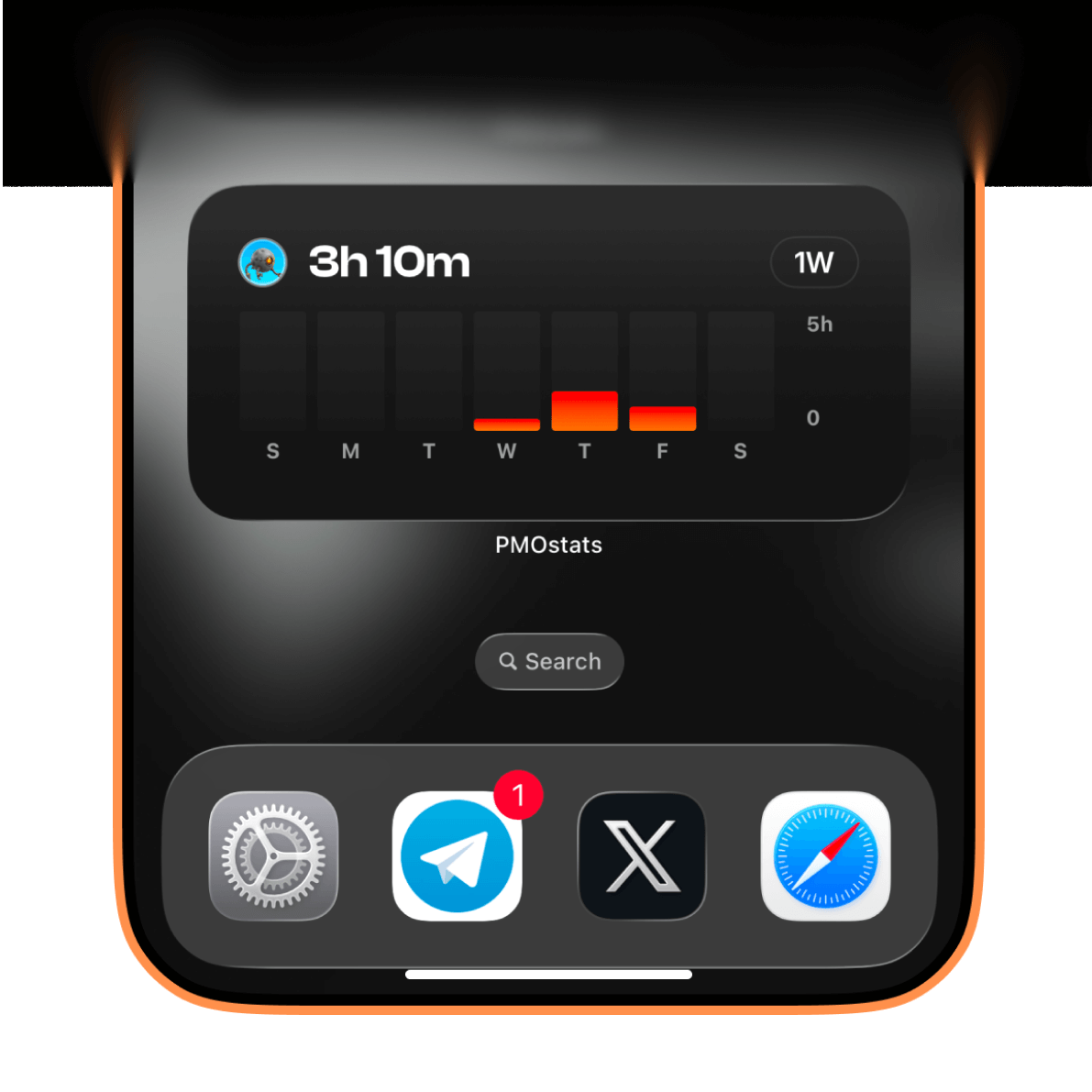 PMOstats home screen widget showing NoFap streak counter